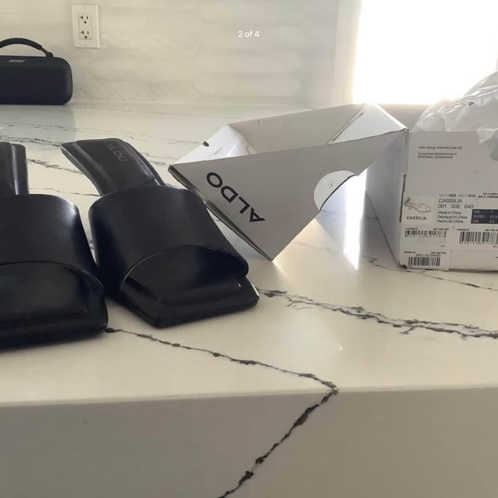 Aldo Black Leather Mule Heels